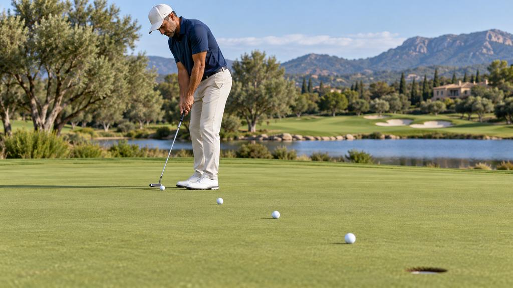 Focused Golfer on Scenic Putting Green