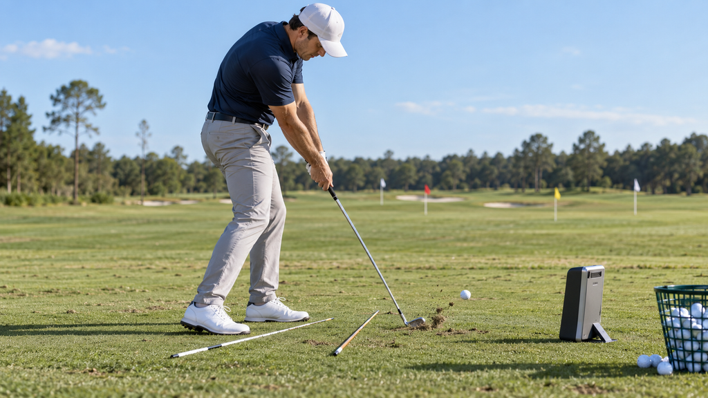 Golfer Striking Ball on Driving Range