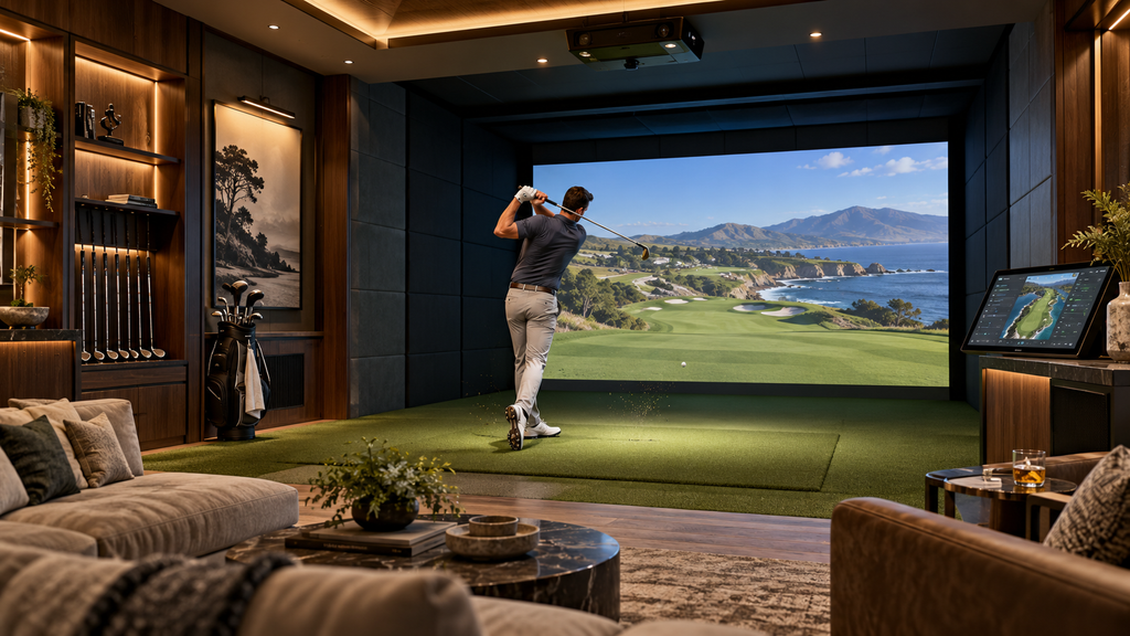 Luxurious Coastal Golf Simulator Lounge
