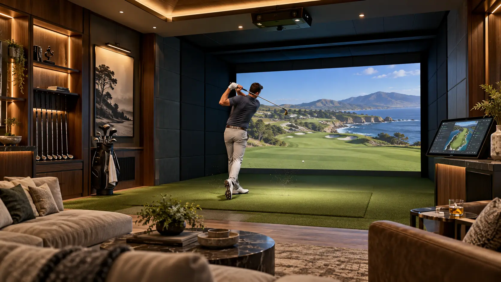 Luxurious Coastal Golf Simulator Lounge